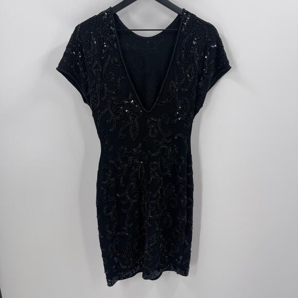 Vintage Cache Carmen Marc Valvo Black Sequin Dress Size Small - Picture 5 of 7